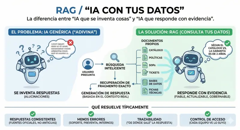 Ilustración de sistemas RAG y bases de conocimiento con IA